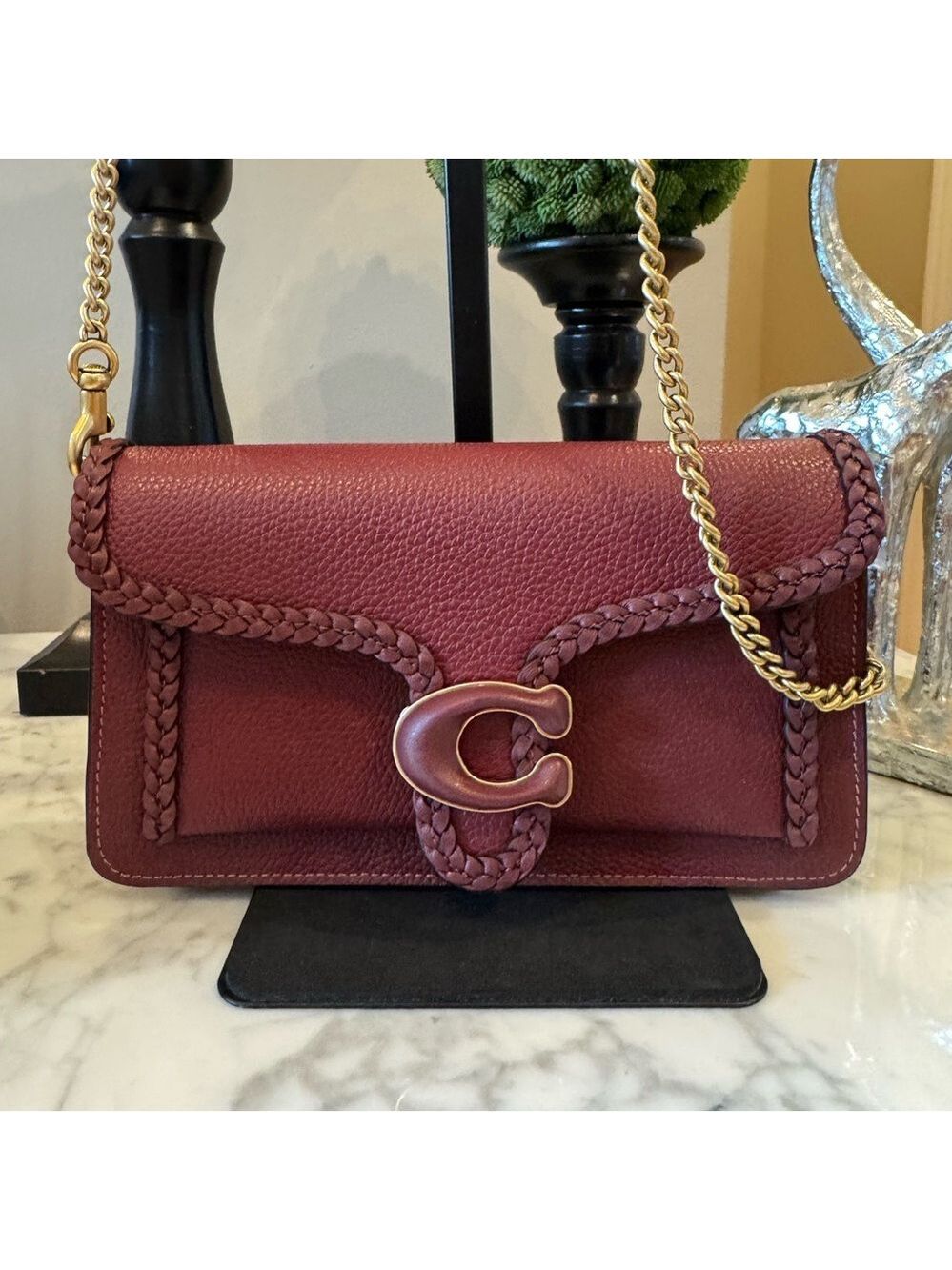 Coach - Tabby Chain Clutch w/braided stitch detail - BEAUTIFUL Burgundy & gold